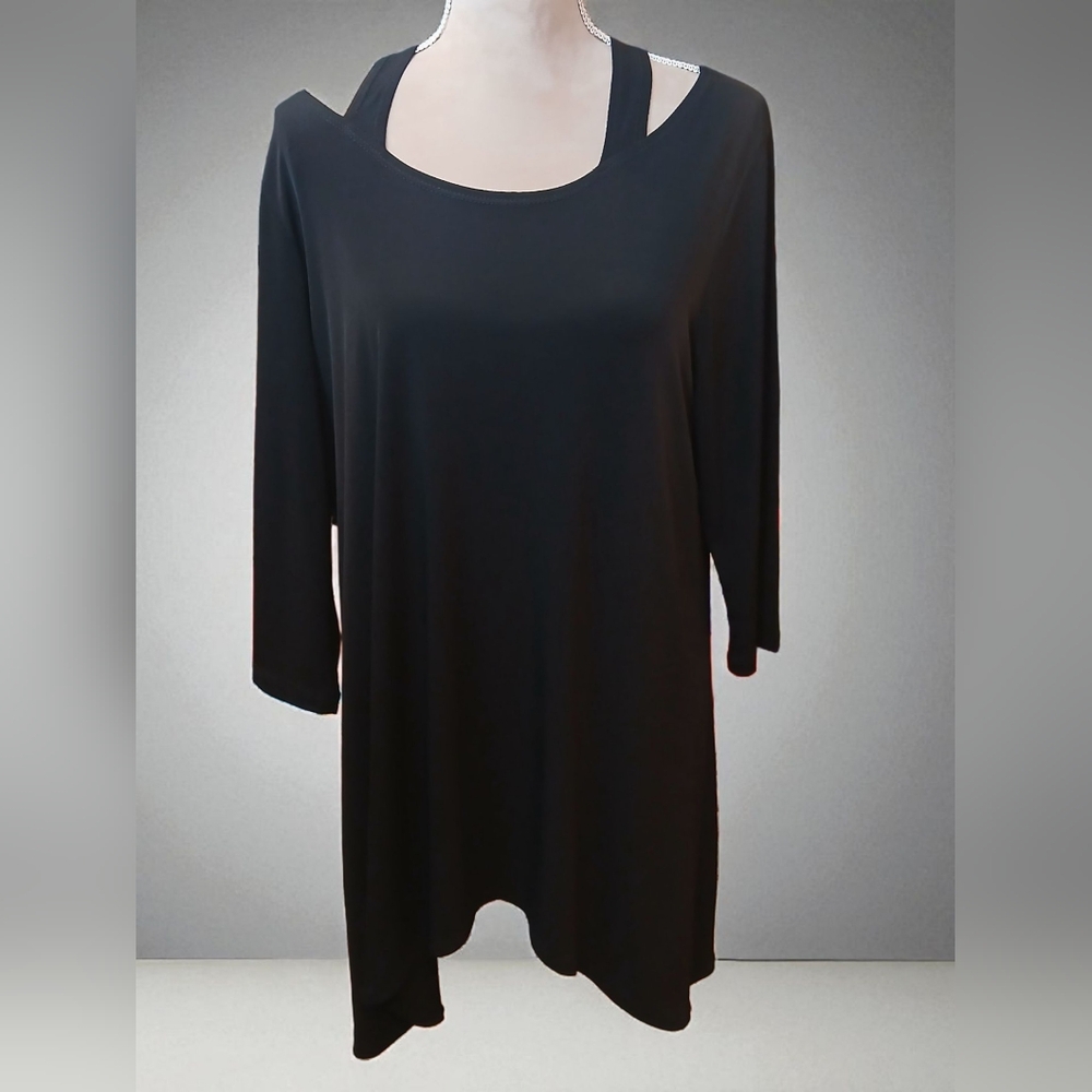 Clara Sun Woo Womans Assymetric Cold Shoulder Black Large Whimsygoth Art